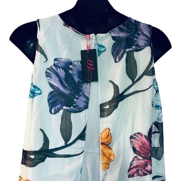 Midnight Velvet Chiffon Popover Pool Blue Floral Summer Cocktail Brunch Jumpsuit - Picture 13 of 16